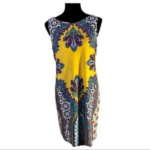 DB beautiful floral sleeveless midi w/ gold bar collar necklace built in. NWT